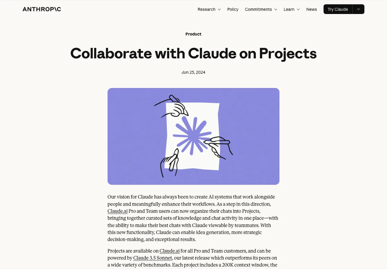 Официальная демонстрация Claude Projects для работы с длинными текстами